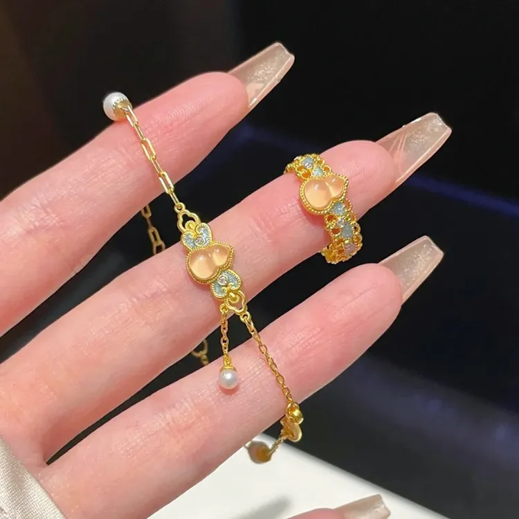 合成金属珐琅手链 福利新中式彩色滴油珐琅葫芦珍珠手链轻奢高级