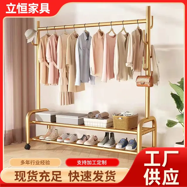 衣架落地立式带轮可移动加粗衣帽架家用轻奢卧室挂衣架子晾晒衣杆