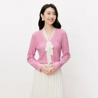 【可可专属】25春装新品绵羊毛混纺优雅蝴蝶结领显白亮丝针织衫