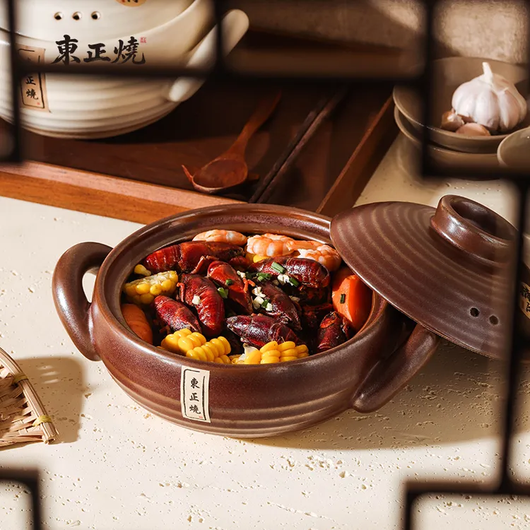 【大耳元釜-精陶焖菜锅】日式复古砂锅锂辉石耐高温土锅家用多功能