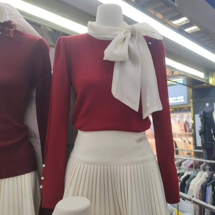 835新年款法式甜美绑带蝴蝶结温柔百搭长袖气质针织衫内搭上衣