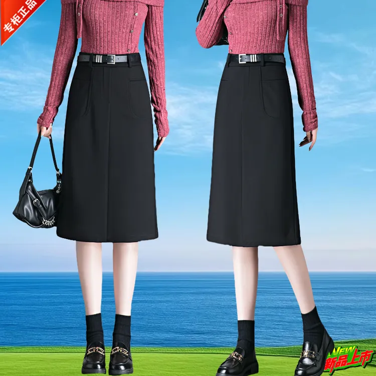 正品高端裙子女款爆款2025新款时尚显瘦百搭半身包臀裙开叉A字裙