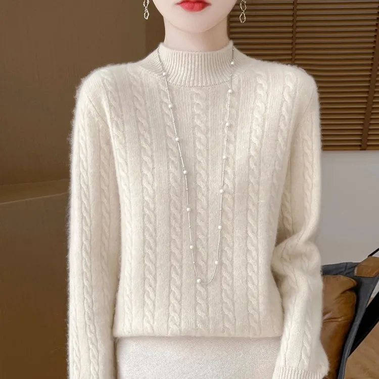 100纯羊绒衫女秋冬新款针织宽松打底衫时尚洋气纯色羊毛加厚毛衣