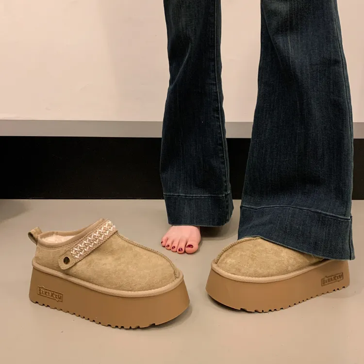 女款增高雪地靴两穿厚底冬季2025新款外穿爆款包头棉拖鞋加绒半拖