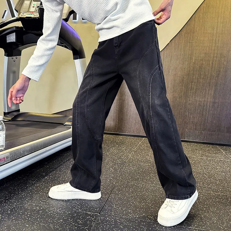 解构拼接弯刀牛仔裤男痞帅宽松直筒裤春秋季2025新款设计感休闲裤