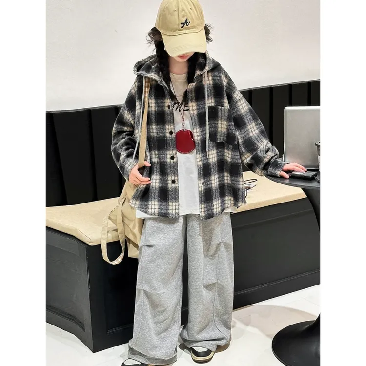 女童格子外套连帽秋季2025新款儿童秋装洋气时髦韩系大童早秋上衣