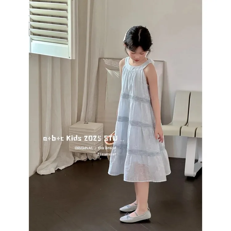 女童2025新款洋气无袖法式蛋糕裙夏季新款度假风甜美长款公主裙