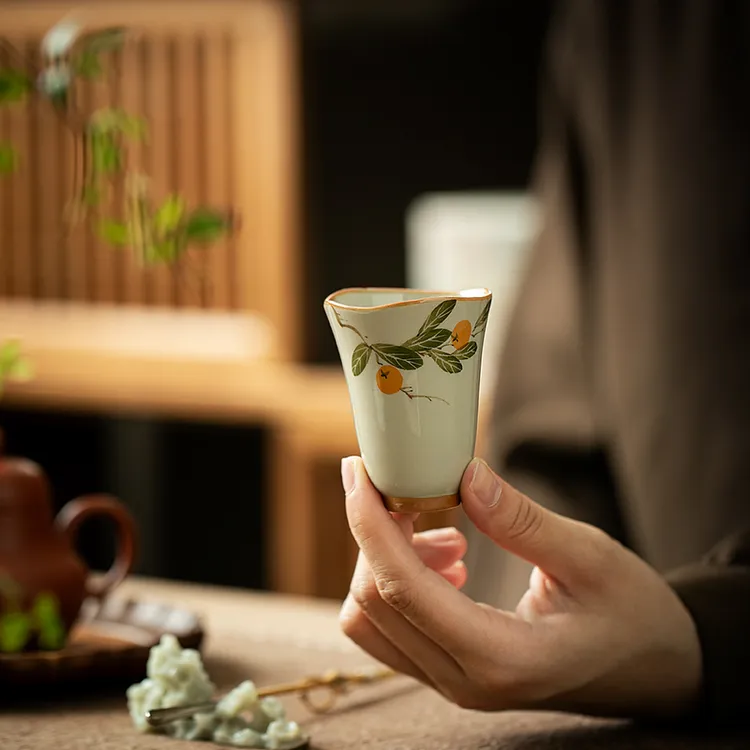 汝窑茶杯家用陶瓷手绘手工主人杯功夫茶具个人专用品茗杯喝茶茶杯