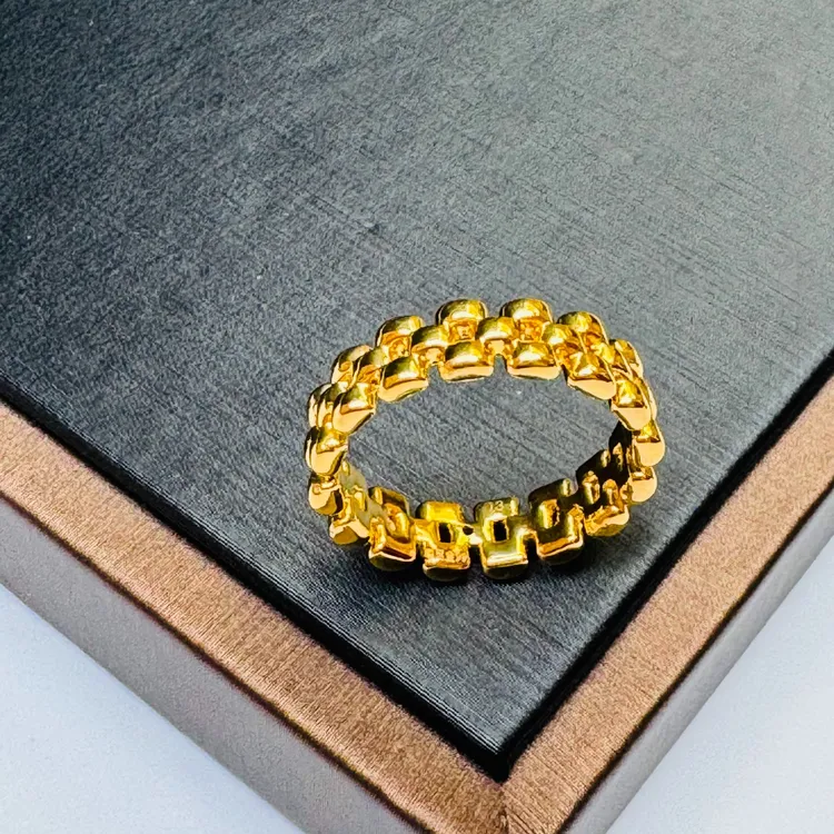 96#足金999 链条黄金戒指 男女同款