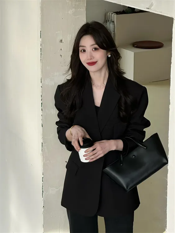 黑色西装套装女气质2025春新款韩系收腰显瘦通勤职业西服外套正装