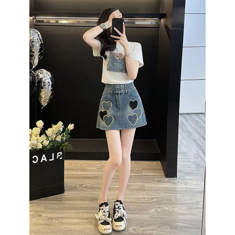 复古套装女小众高级感女装2025新款两件套显瘦高腰牛仔裙减龄套装