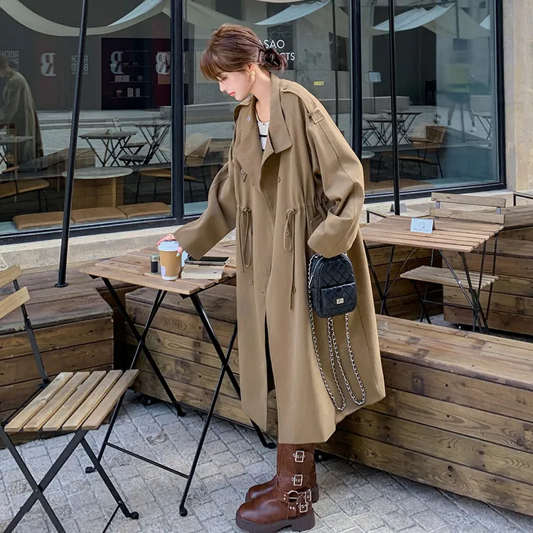 港风复古小个子休闲风衣外套女2025秋季新款收腰显瘦中长款大衣潮