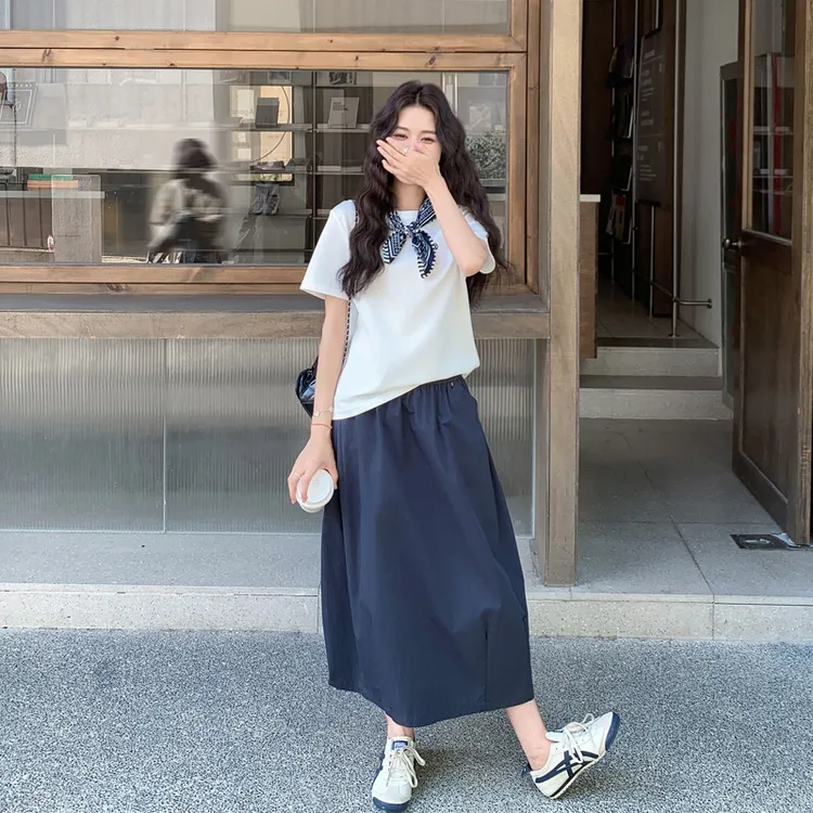 学院风T恤半身裙套装夏季女2025新款ins风韩系松弛感穿搭两件套潮