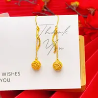 铜合金耳饰 新款 镂空绣球丝带耳坠 新中式气质