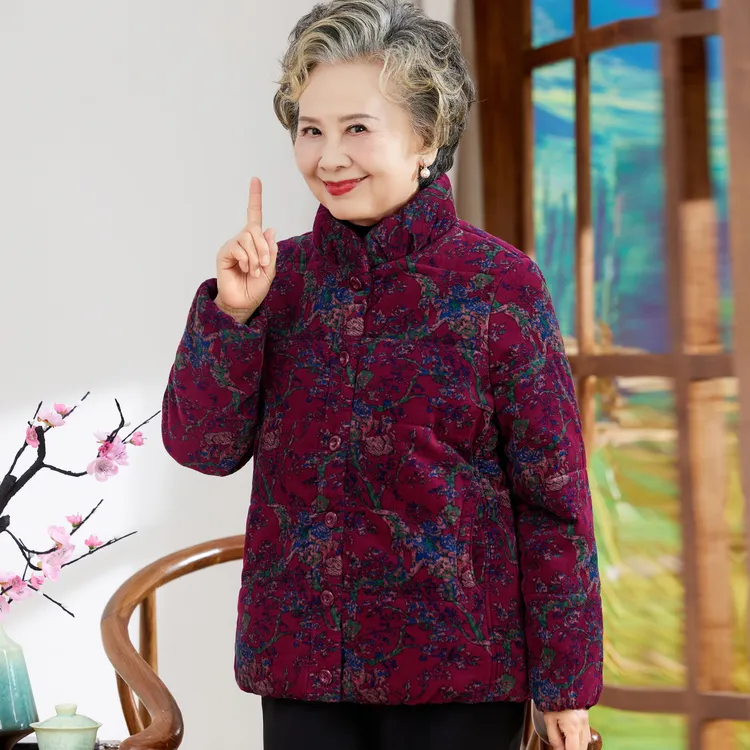 老年人冬装女奶奶纯棉衣老人太太棉袄70岁80加绒加厚外套妈妈棉服