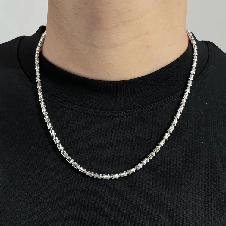链子925银 5mm爆闪镭射皇冠纯银项链男士个性小众挂绳链潮流