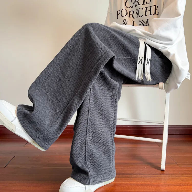 雪尼尔麦穗纹休闲裤子男秋季2025新款设计感直筒百搭潮流宽松卫裤