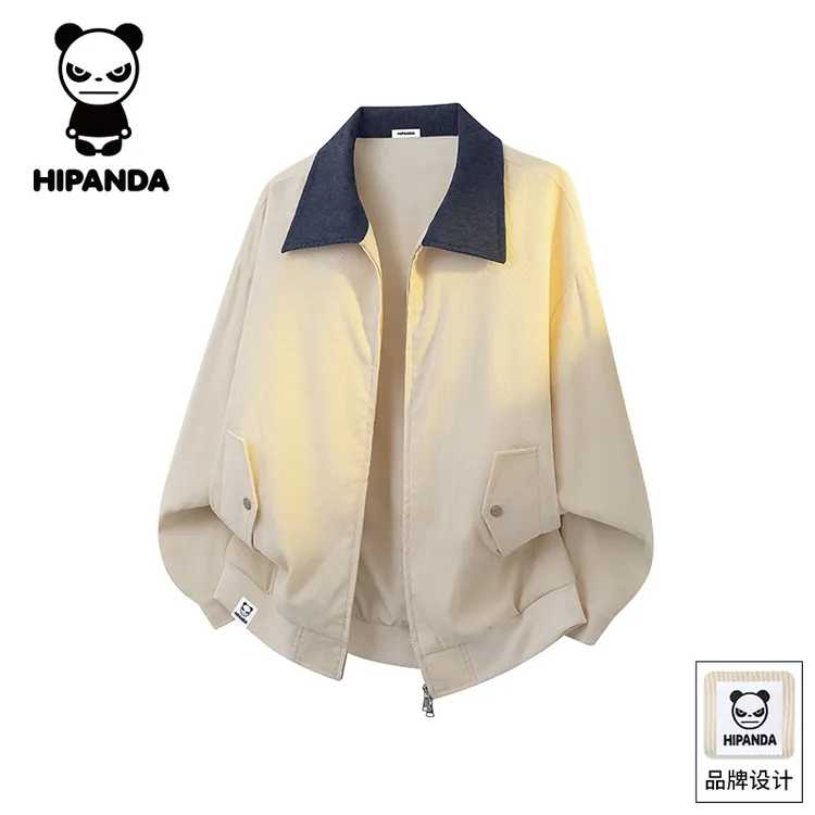 Hi Panda你好熊猫秋季新款美式翻领夹克男士潮牌宽松百搭休闲外套
