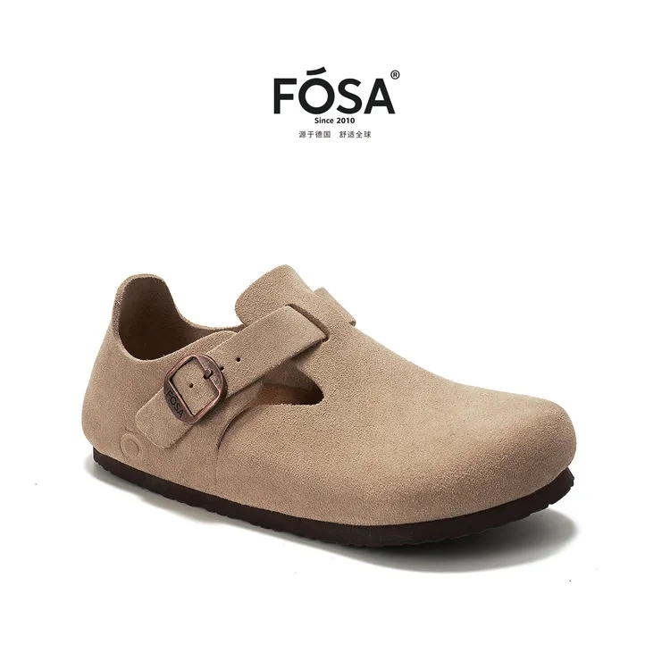 FOSA【张柏芝同款】秋冬休闲男女款软木塞牛皮绒面全包勃肯鞋FS081