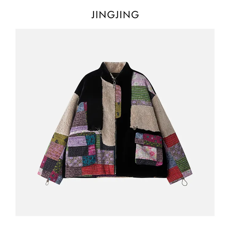 JINGJING2025新款“碎锦集”百家布拼接设计加绒外套