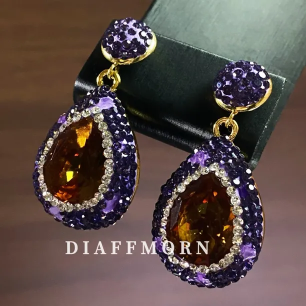 铜合金仿水晶耳饰 YM《紫气东来》 重工镶嵌时尚优雅耳环项链