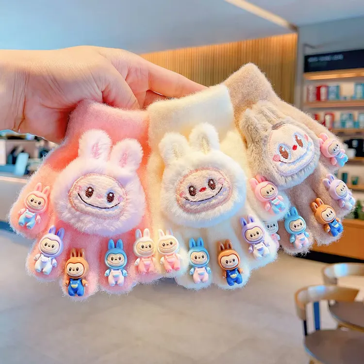 2025冬季原创儿童创意卡通手套宝宝布布卡通毛绒五指套分指手套