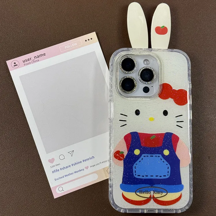 ins背带裤kt爱心气囊圆边适用于苹果16promax手机壳15/14Pro/13新