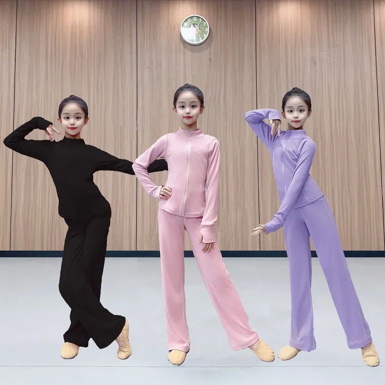 儿童舞蹈服套装秋冬加绒保暖轻便高弹舞蹈运动瑜伽练功服户外套装