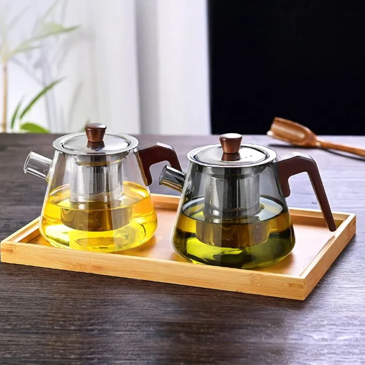 耐热高硼硅玻璃煮茶壶办公室小型单壶木把带不锈钢漏过滤泡茶壶
