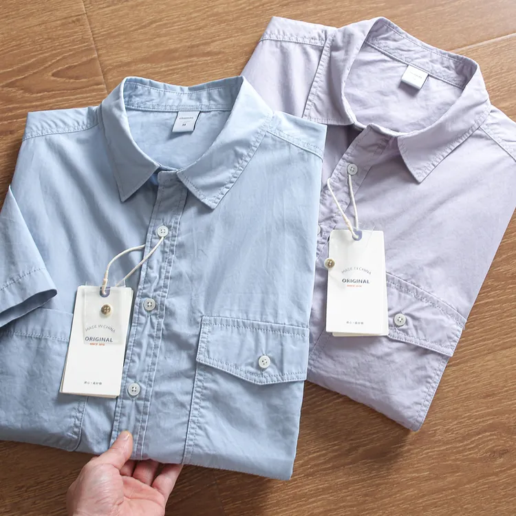 水洗100纯棉 外贸日单夏季男士宽松透气美式工装风休闲短袖衬衫潮