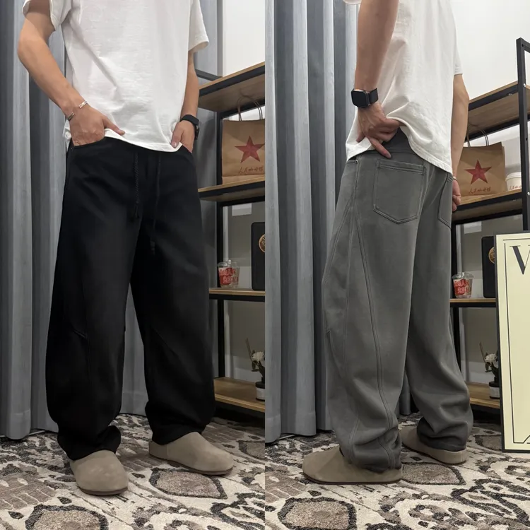 2025秋季新款美式休闲裤渐变宽松运动休闲卫裤痞帅直筒阔腿弯刀裤