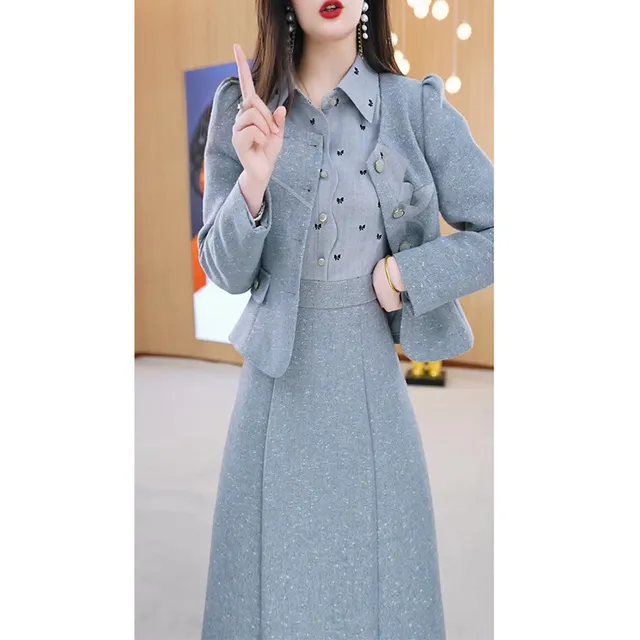 春秋加厚两件套连衣裙女2025年新款春季气质名媛妈妈显瘦套装裙子