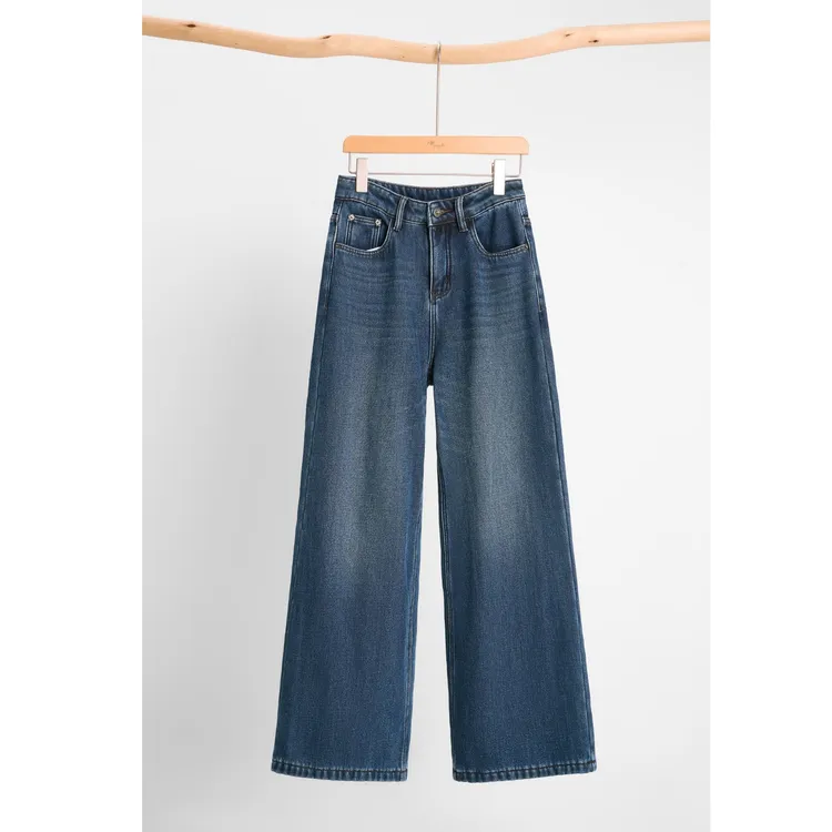 片断牛仔裤女2025冬季新款高腰复古水洗直筒裤时尚通勤百搭裤子