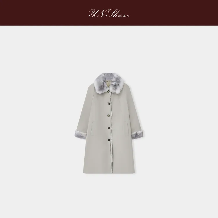 YN-SHUZE【月暖云裘】设计师冬季四穿毛领长款鹅绒外套SZ-YNB-8335
