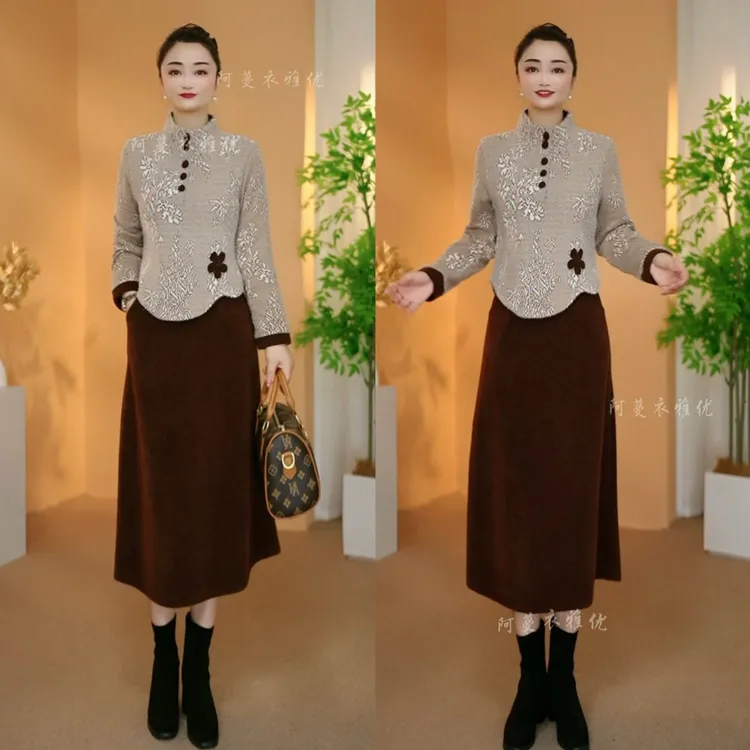 【衣雅严选】8083-2573#新款秋冬款加厚雪花绒定位花假两件连衣裙