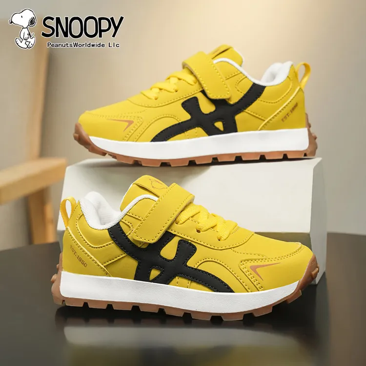 史努比2025秋冬男童皮面软底爆款阿甘鞋女孩鞋加绒时尚百搭童鞋