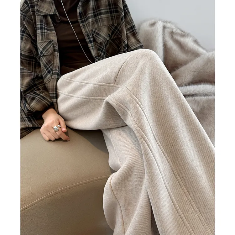 绵羊毛加绒毛呢阔腿弯刀裤  女秋冬加厚直筒裤高腰垂感窄版香蕉裤