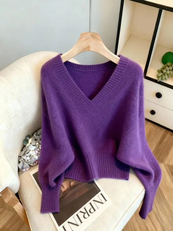 法式高级感独特漂亮紫色毛针织衫2025秋冬新款温柔风气质显瘦毛衣