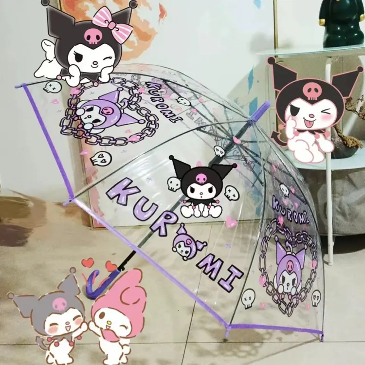三丽鸥库洛米儿童雨伞透明半自动长柄女孩小学生一年级上学轻便HR