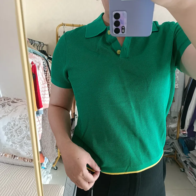 刺绣修身型短袖夏季短款毛针织衫衬衫袖极简风扎染常规款