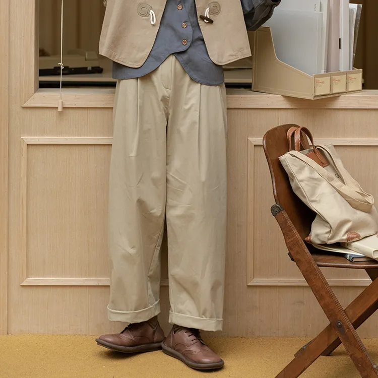 实拍2025春季新款日系高腰显瘦休闲卡其色直筒休闲裤女阔腿裤长裤