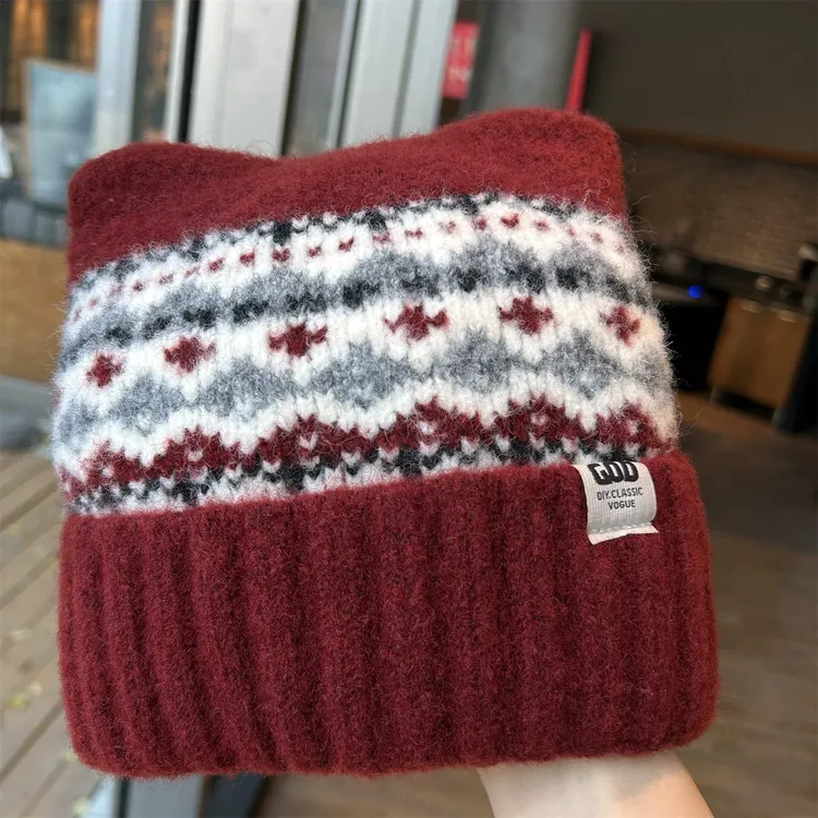 费尔岛猫耳朵可爱毛线帽子女秋冬季加厚护耳帽百搭保暖防寒针织帽