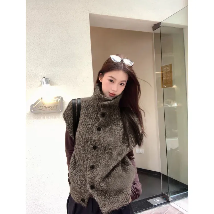 高领毛衣开衫女秋冬慵懒风宽松显瘦针织外搭马甲上衣Z 9946#