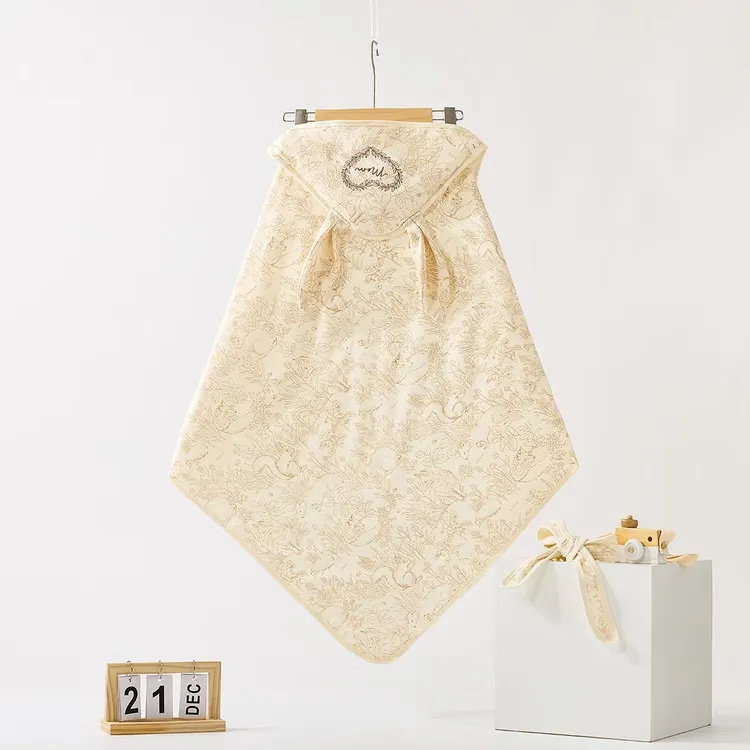 产房抱被儿童小被子新生儿薄款连帽柔软可爱抱毯防风超柔两用