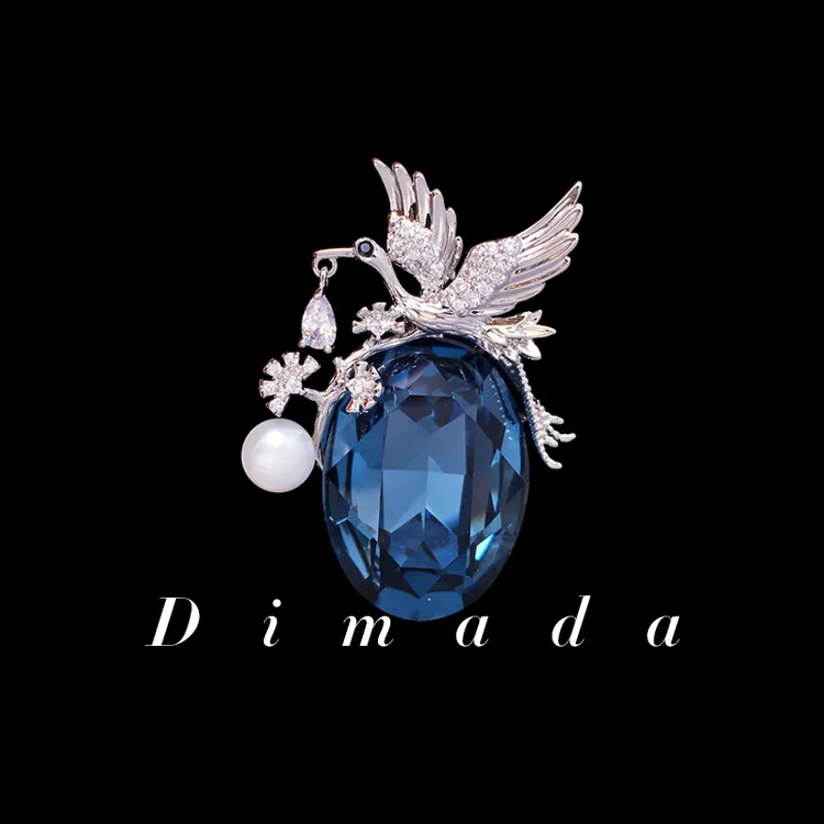 铜合金仿水晶胸针 d1276国风蓝色仙鹤胸针女高级感民族风大衣别针