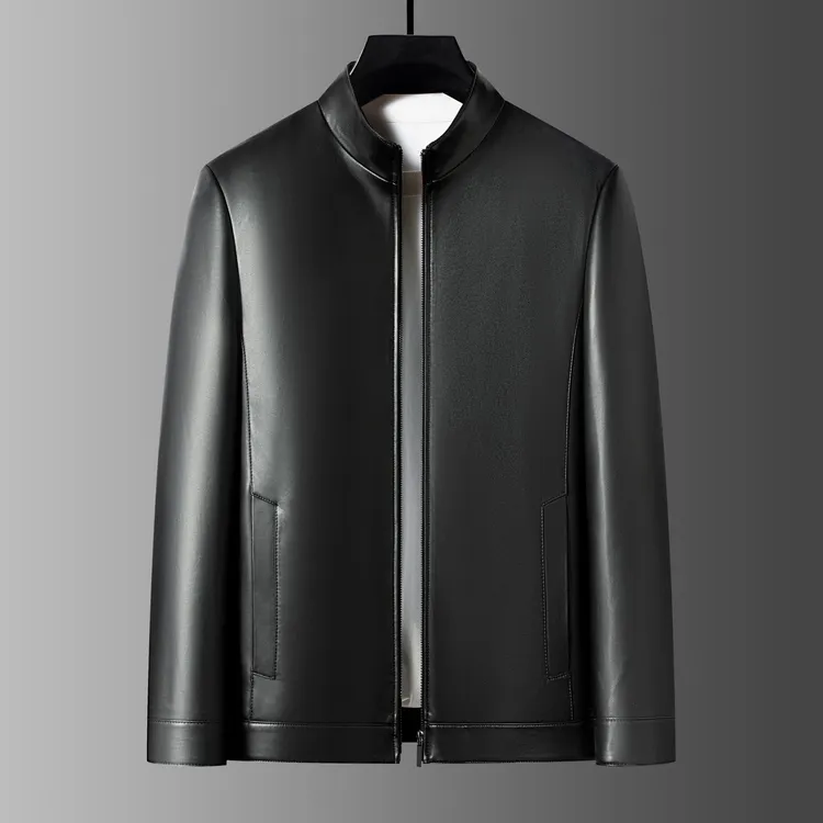 男士秋季新款真皮立领皮衣外套中年爸爸头层皮绵羊皮机车皮夹克