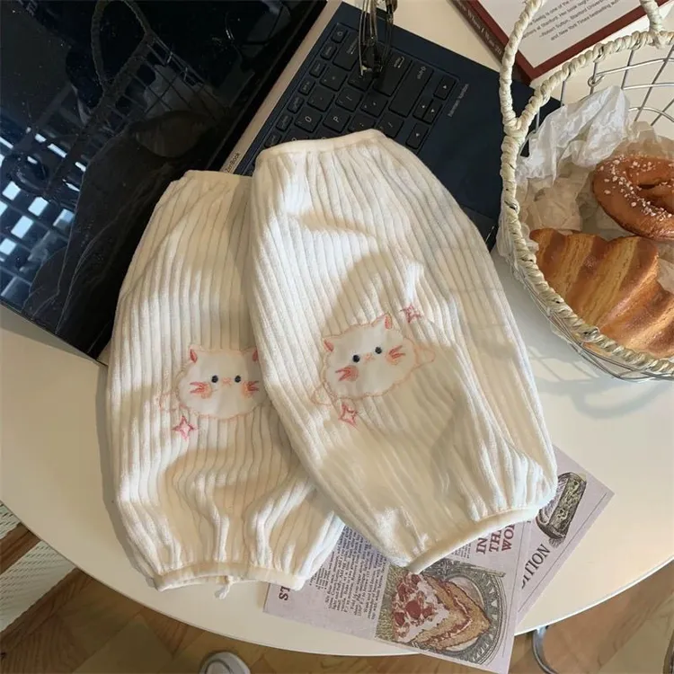 可爱猫咪袖套女纯色套袖长款秋冬羽绒服防脏办公室卡通护袖学生