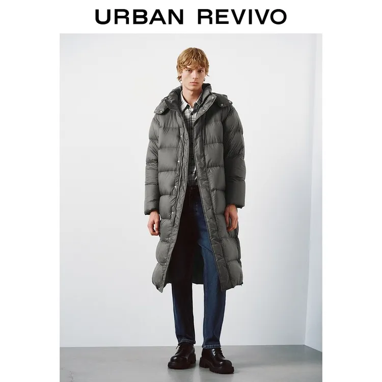 UR2025冬季新款男装流光风气质连帽长款羽绒服UMM150017