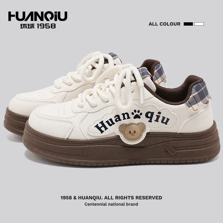 环球爆款秋冬韩版小熊刺绣时尚百搭板鞋厚底软萌潮流复古休闲鞋