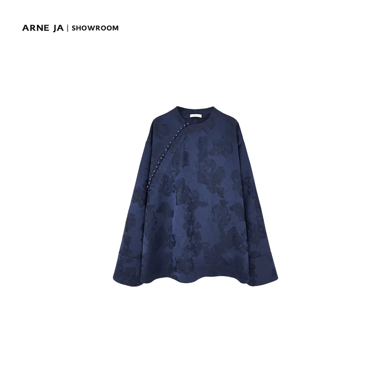 ARNE JA｜轻东方主义时髦斜门襟别致花朵提花羊毛天丝上衣A803